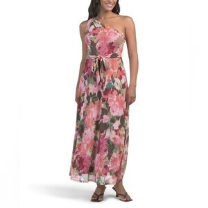 Nicole Miller Women's One Shoulder Floral Midi Dress Size 8 Multicolor